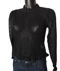 Top ZARA noir ajouré manches longues Taille M Bon état - Picture 1 of 6