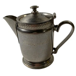 Vintage Hospital Property Creamer Silver Soldered Teapot Pitcher Legion Utensils - Picture 1 of 4