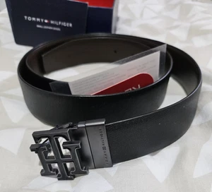 Cinturón Tommy Hilfiger Para Hombre TH Hebilla Grande Negro y Marrón Reversible Nuevo - Imagen 1 de 6