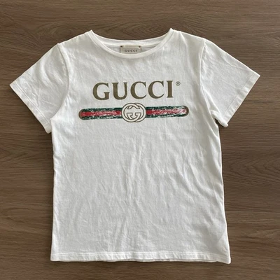 Gucci White Cotton T-Shirt With Vintage Logo Boy’s Size 8 - Image 1 of 4