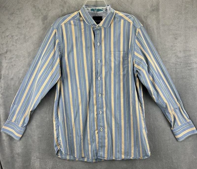 Camisa Tommy Bahama Adulto Mediana Azul Amarillo Rayas Algodón Abotonada Larga Slv Foto 1 de 4