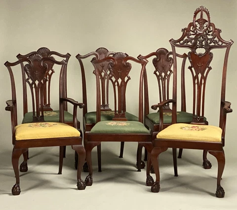 EXTRAORDINARY & UNIQUE SET OF SIX 19th CENT CARVED MAHOGANY CHAIRS Cover