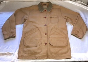 LL Bean Field Chore Barn Coat Goldish Tan OVT76 Brown Corduroy Trim Womens Sz L - Picture 1 of 16