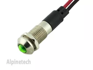 PL8B Alpinetech 8mm 6V 5V DC LED Metal Indicator Pilot Light Lamp Wire Leads - Picture 1 of 6