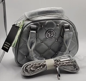 NWT BADGLEY MISCHKA Crossbody Dome Metallic Grey with Silver Studs - Picture 1 of 8