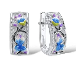 Damen Ohrringe 925 Sterling Silber Blume Emaille NEU - Bild 1 von 3