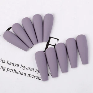 20Pcs Matte Super Long Coffin False Nail Ballet Press on Nails Tips Solid Color - Picture 1 of 34
