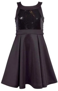NEW Bonnie Jean Girls Size 7 "BLACK SEQUINS" Scuba Skater Razor Back Dress NWT - Picture 1 of 3