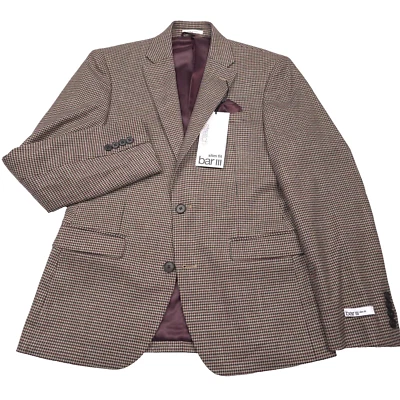 Bar III Slim Fit Stretch Burgundy & Black Check Suit Jacket Mens Size 36S - Image 1 of 4