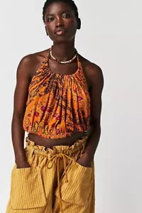 Free People Blowing Bubbles Cropped Blouse Top Halter Floral Cotton S New 261328 - Picture 1 of 7