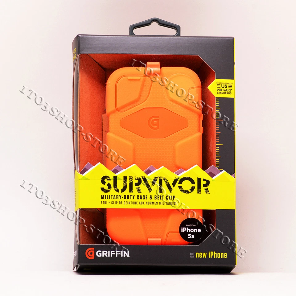 Griffin Survivor Rugged Hard Case W/holster Belt Clip for iPhone 5 5s SE Orange