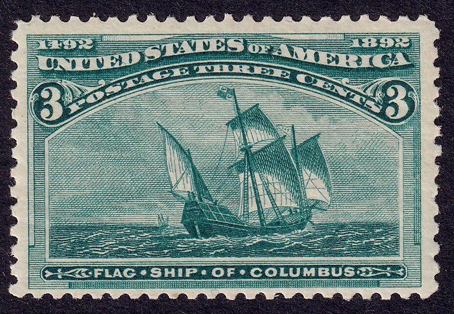 US Scott 232, 1893 Flagship of Columbus, 3c green, NH MINT - Image 1 of 1