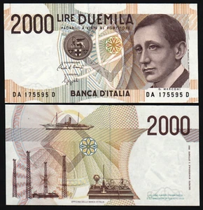 Italy 2,000 LIRE 2000 P-115 1990 x 1 Pcs MARCONI Radio Ship UNC Italian BANKNOTE - Picture 1 of 3