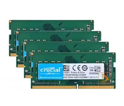 16G Crucial 4x 4GB 1Rx8 PC4-2400T DDR4 2400Mhz PC4-19200S 260Pin Sodimm Memory - Image 1 of 4