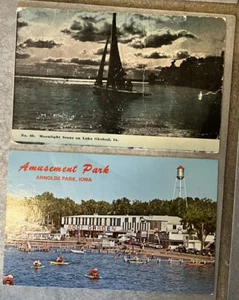2 postales de colección del lago Okoboji Iowa una escrita en 1916 y libro de recuerdos de Okoboji - Imagen 1 de 7