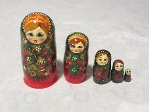 Russian Matryoshka Nesting Dolls 5Pc Golden Hair Blue Eye flower coat - Picture 1 of 6