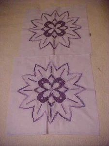 PURPLE FLOWERS, 5 QUILT BLOCKS, CROSS STITCH - Picture 1 of 3