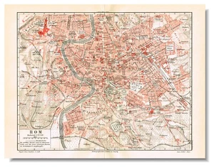 ROME Original Map Antique City Plan 1906 Repubblica Italiana ROMA mappa Vatican - Picture 1 of 12