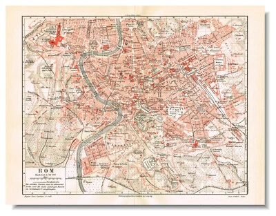 ROME  Original Map Antique City Plan 1906 Repubblica Italiana ROMA mappa Vatican - Image 1 of 4