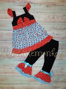 NEW Dr Seuss Cat in the Hat Ruffle Tunic Dress Girls Boutique Outfit Set  - Picture 1 of 11
