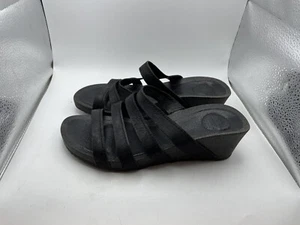 Teva Womens Ysidro Women’s Sz 7.5 Black Leather Cork Wedge Slide Sandals - Picture 1 of 9