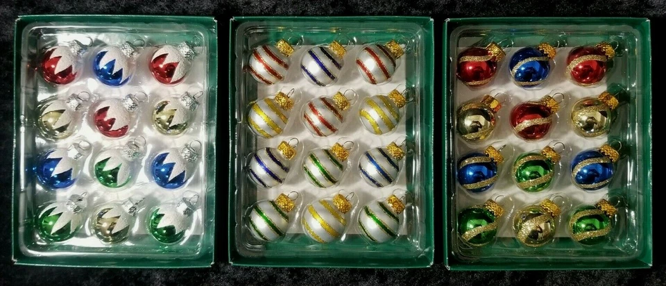  Mini adornos de vidrio Rd 25 mm con nieve, rayas o diseños de remolino dorado/12 piezas caja Foto 1 de 4