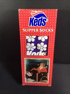Vintage 1981 Keds Slipper Socks Purple White Women's One Size NEW - Picture 1 of 2
