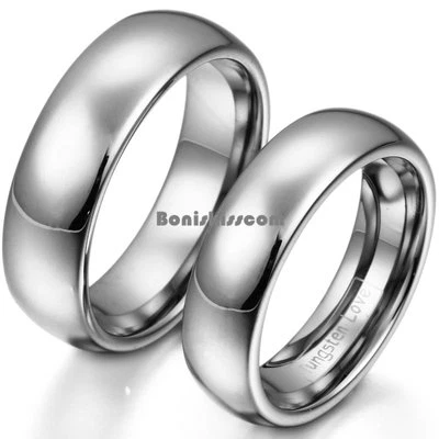 Polished Shiny Silver Tone Dome Tungsten Carbide Ring Men's Women's Wedding Band - Image 1 of 4