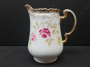 Dresden Germany Milk Jug Pink Roses on vine Gold Trim Pitcher - Picture 1 of 12