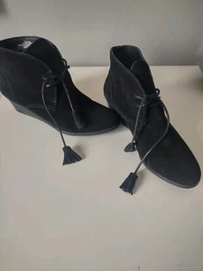 Keilabsatz Wildleder Schuhe Damen schwarz Wildleder Krawatte Schuhe 7 - Bild 1 von 10