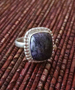 SUPER HOHER KUPPELRING LILA DENDRITISCHER ACHAT, VERSILBERT, PERLEN LÜNETTE! Gr. 10 - Bild 1 von 4