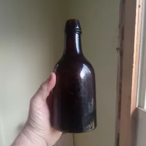 C.IHMSEN & SON PITTSBURGH 1860er DUNKELBERNSTEIN SCHWARZGLAS ALE FLASCHE ANGEWANDTER KRAGEN - Bild 1 von 7