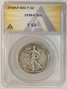 1938-D Walking Liberty Half Dollar, ANACS F-12, Key Date in Series! - Picture 1 of 2