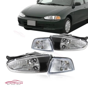 Fits 97-2001 Mitsubishi Mirage 2Dr Coupe Headlights Corner Lamps Black Set 4pcs - Picture 1 of 7