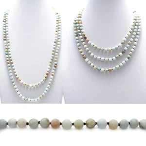 Genuine Amazonite 60" Long 9mm Bead Stranded Necklace - Picture 1 of 4