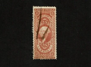 1862-71 Revenue First Issue Wash. 25c Red BOND Sc#R43c Pen Cancel - Picture 1 of 1