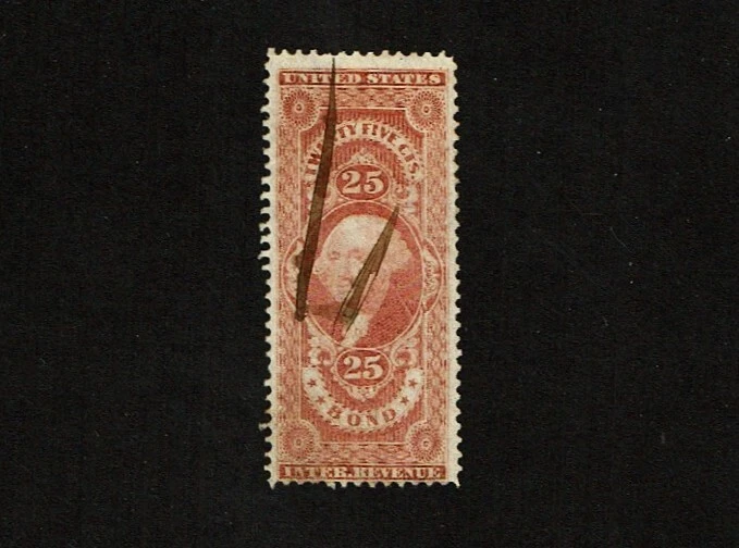 1862-71 Revenue First Issue Wash. 25c Red BOND Sc#R43c Pen Cancel - Image 1 of 1