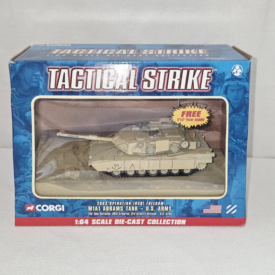 Corgi 1:64 Tactical Strike M1A1 Abrams Tank 2003 Iraqi Freedom US95122 -pkg wear - Image 1 of 4