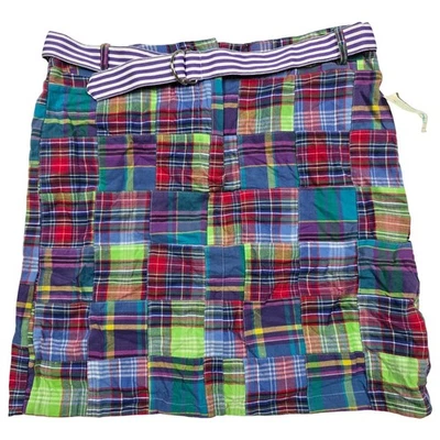 Colorful Madras Plaid Patchwork Mini Skirt 12 Y2K Preppy Summer Cotton 90s Y2K - Image 1 of 4