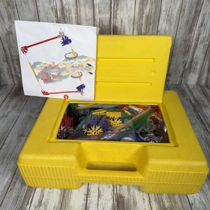 Lot Vintage 1992 K'NEX Yellow Box Hard KNEX Carrying Case w/ Pieces & Book - Picture 1 of 12