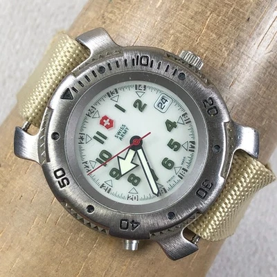 Swiss Army Men Military  Date Beige Nylon Strap Quartz Analog 37mm Watch 7 3/4" - Image 1 of 4