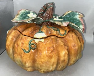 Vintage 1980er Fitz & Floyd Garden Gourmet Kürbis Herbst Ernte große Schüssel mit Deckel - Bild 1 von 15