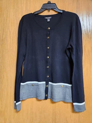 Suéter cárdigan manga larga negro y gris jaspeado. Grande. Usado por diseño Foto 1 de 4