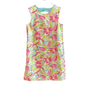 Gymboree Lilly Pulitzer Dress Flowers Flamingos Reversible Cotton Zip Up Size 7 - Picture 1 of 6