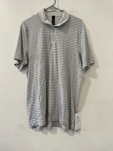 Lululemon Logo Sport Polo Short Sleeve, NWT,  PSV1 Gray Striped, Size L - Picture 1 of 6