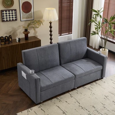 207cm King Size Independent Pull Out Sofa Bed, Convertible Fabric Sofa Chair Wit - Image 1 of 4