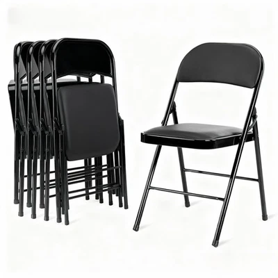 4 Pack Folding Chairs with Leather Padded Cushion Seats & Durable Metal Frame - Image 1 of 4
