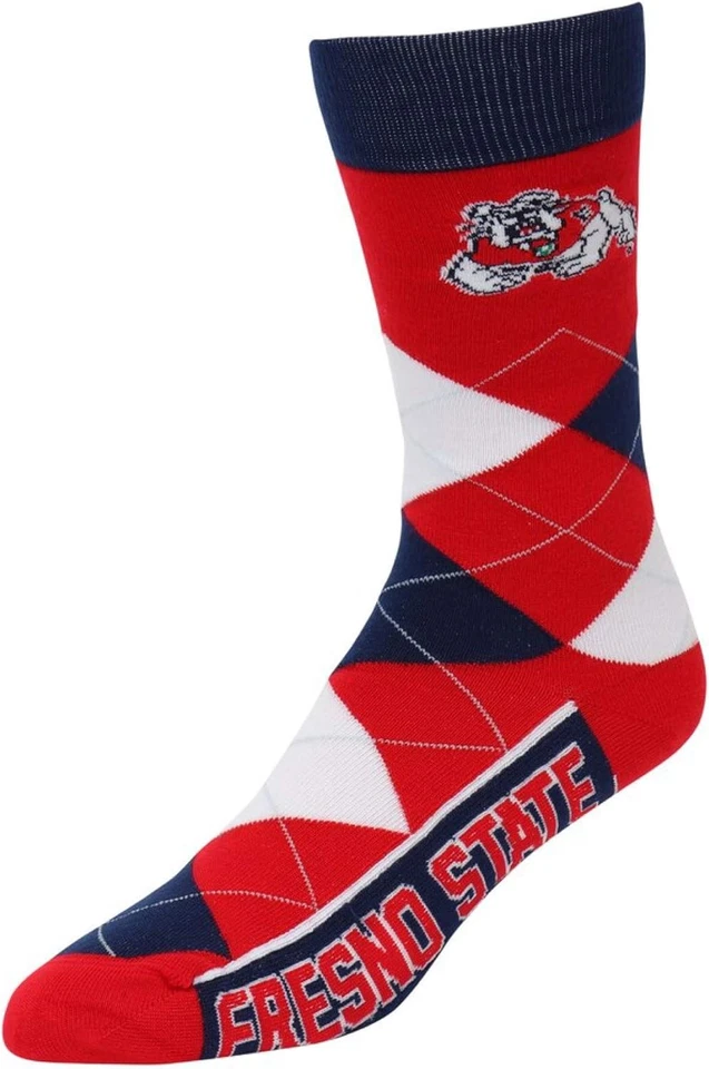 For Bare Feet NCAA Fresno State Bulldogs Argyle Line Up Dress Sock Team...  - Image 1 of 1