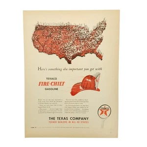 1947 Texaco Vintage Print Ad Fire Chief Gasoline In All 48 States 2500 Suppliers - Picture 1 of 2