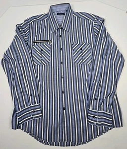7 Diamonds Shirt Mens 2XLarge Blue Button Down Long Sleeve Striped Pockets - Picture 1 of 8